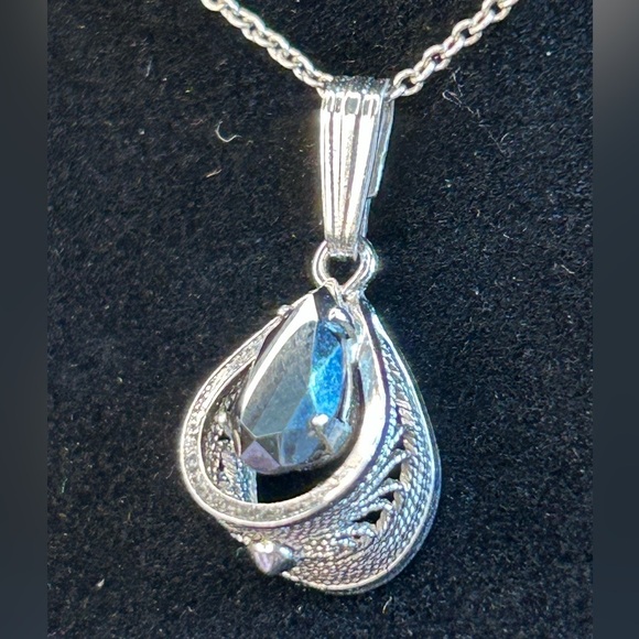 Jewelry - Vintage Sterling Filagree Hematite Pendant Only